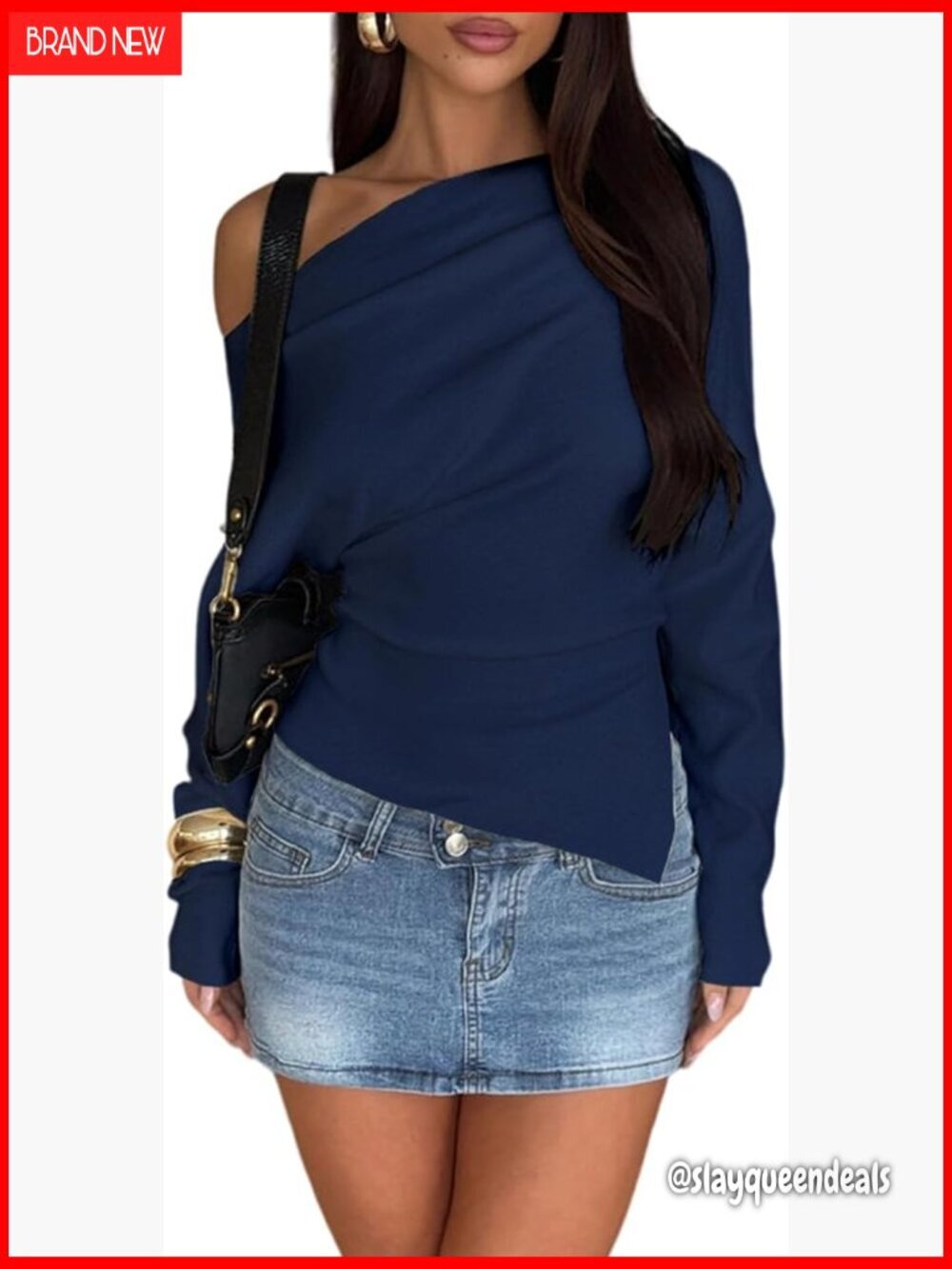 Off Shoulder Long Sleeve Blouse Asymmetrical Side Split Ruched Waist Slim Fit
